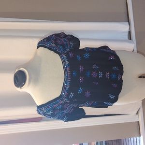 Free People black embroidered/mirrored crop top size M
